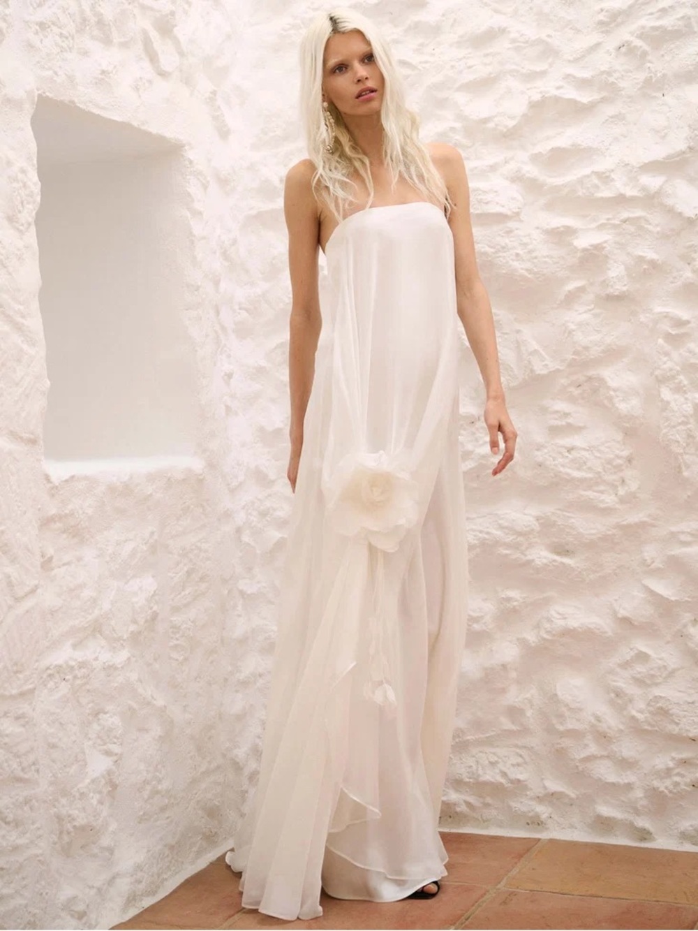 Rat & Boa Strapless Ivory Maxi Dress with Front Floral Detail